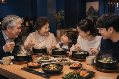 뜨거운 국물에서 피어오르는 증기와 함께 담긴 염소탕