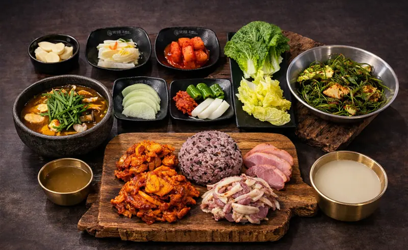상황버섯 오리구이 한상 차림